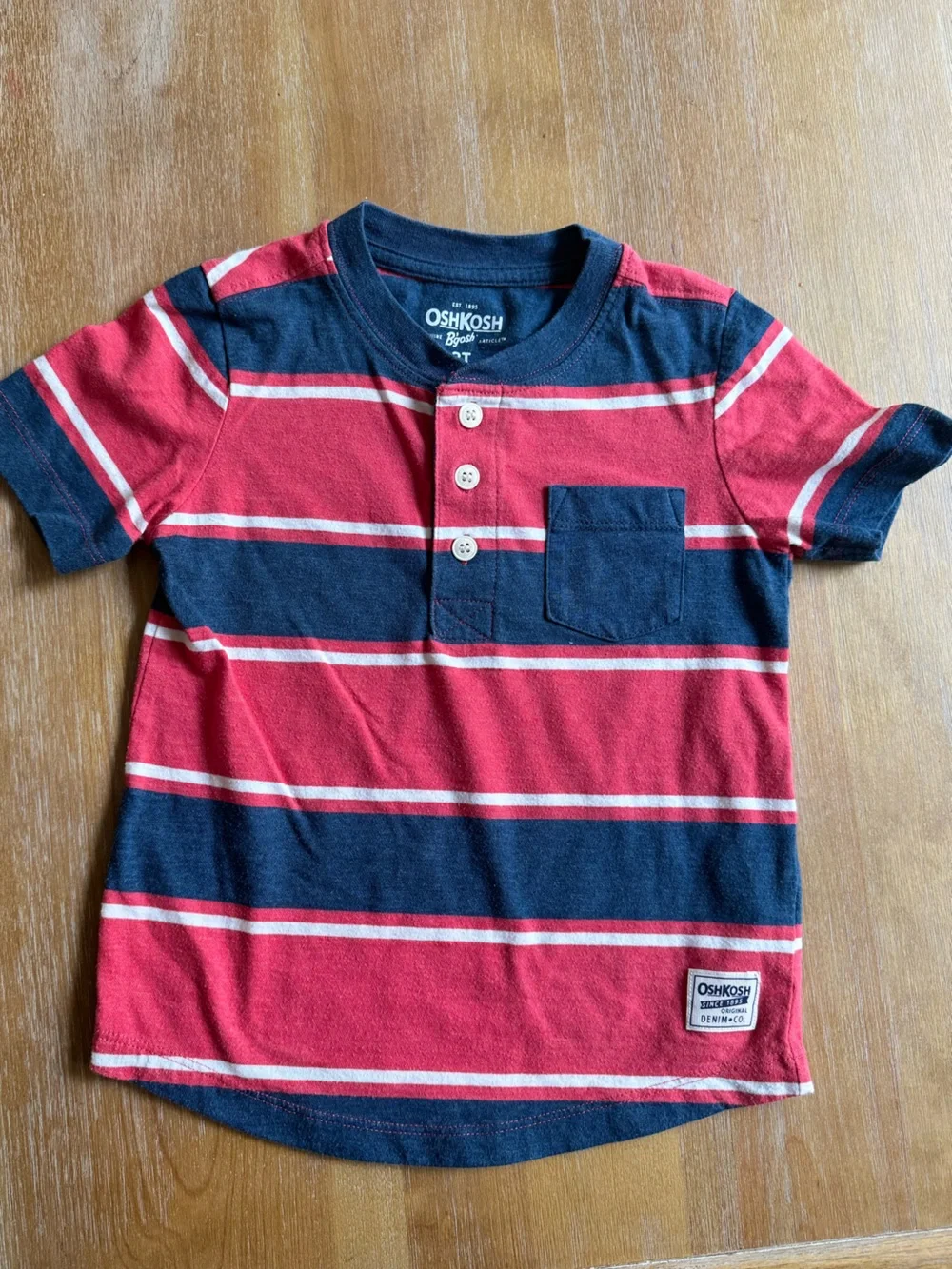 Toddler Boy - Size 3T -  (x2) Red & Navy Striped Henley Tee  and Navy Tee